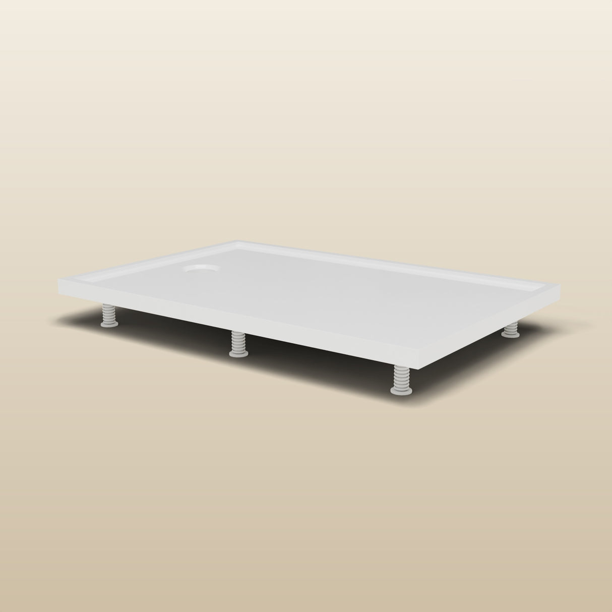 1200 × 800 Rectangular Shower Tray – 45mm Slim Non-Slip — riser kit, low view · Omnitub render