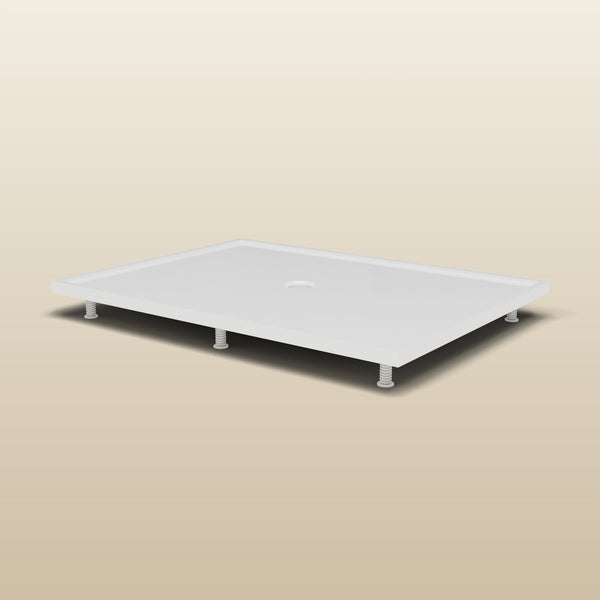 1500 × 1100 Rectangular Shower Tray – 45mm Slim Non-Slip — riser kit, low view · Omnitub render