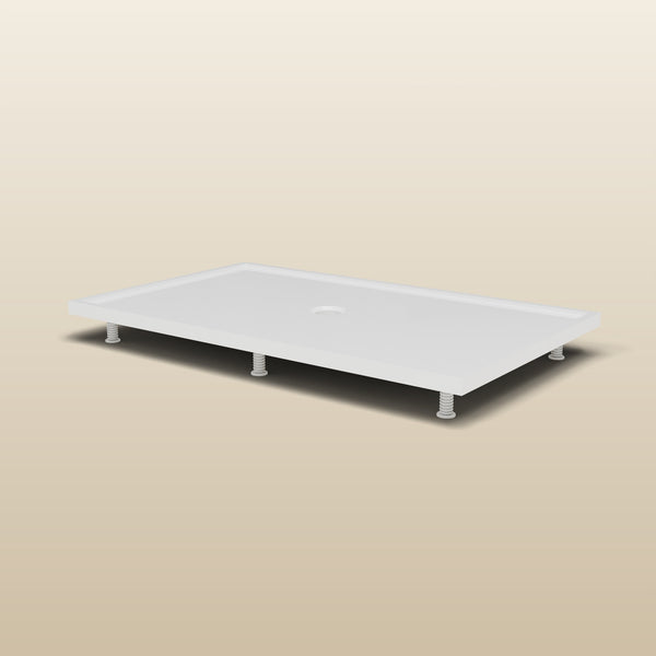 1500 × 900 Rectangular Shower Tray – 45mm Slim Non-Slip — riser kit, low view · Omnitub render