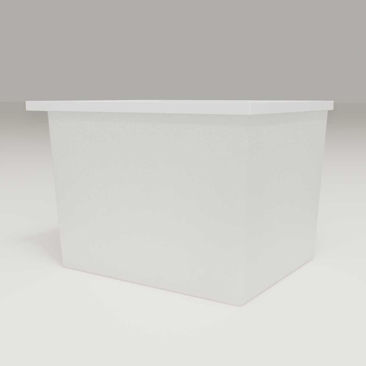 Omnitub Sheer 900 deep soaking tub in white — 900×700mm footprint, 600mm deep, low hero angle, handmade in Britain [render:8_low_hero:nofeet]