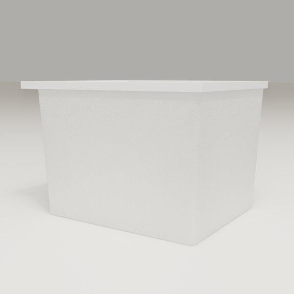 Omnitub Sheer 900 deep soaking tub in white — 900×700mm footprint, 600mm deep, low hero angle, handmade in Britain [render:8_low_hero:nofeet]