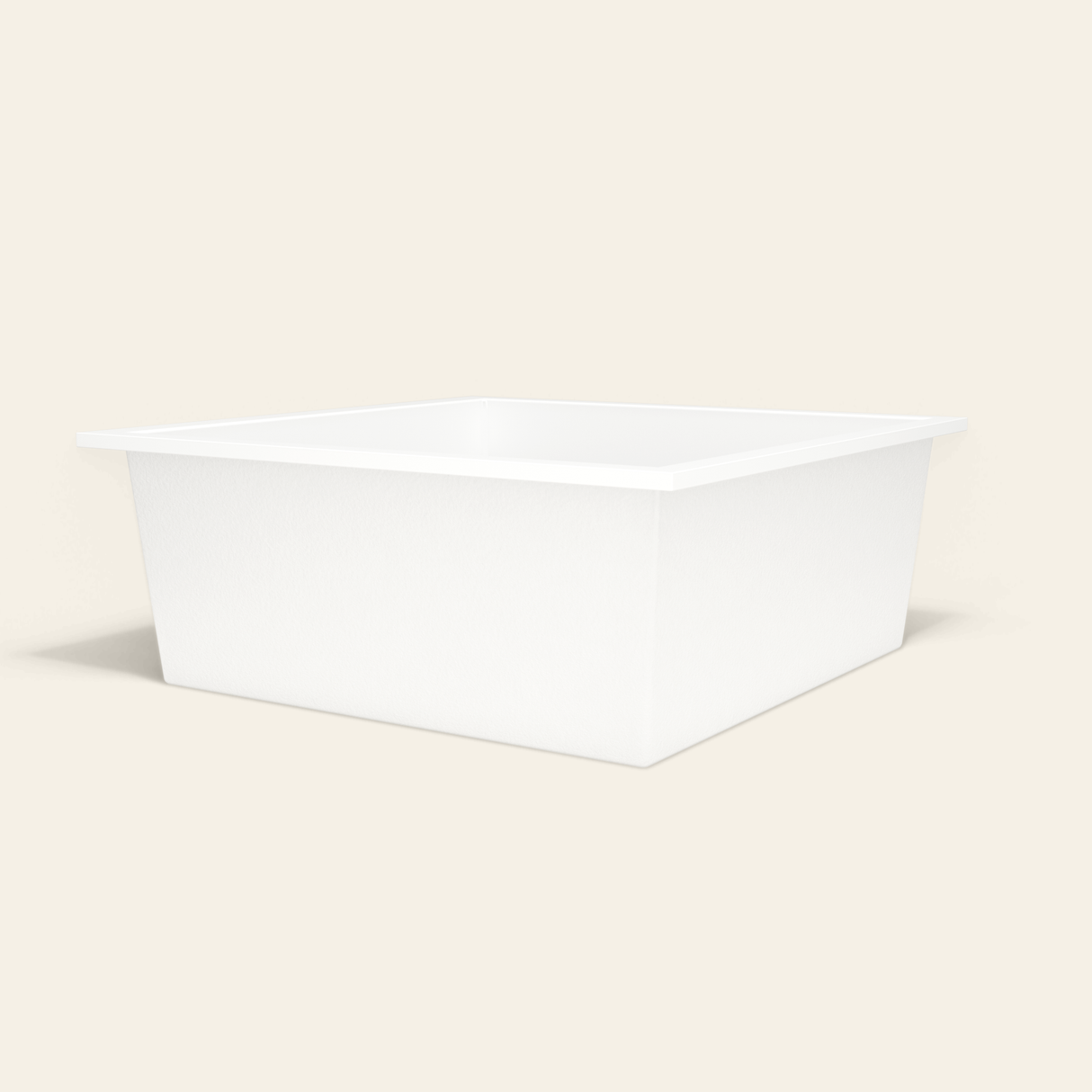 Omnitub 1600×1600 white deep soaking bath — low hero [render:8_low_hero:nofeet]