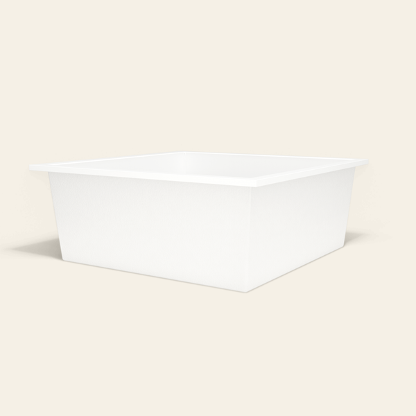 Omnitub 1600×1600 white deep soaking bath — low hero [render:8_low_hero:nofeet]