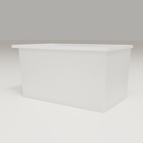 Omnitub Sheer 1200 deep soaking tub in white — 1200×700mm footprint, 600mm deep, low hero angle, handmade in Britain [render:8_low_hero:nofeet]