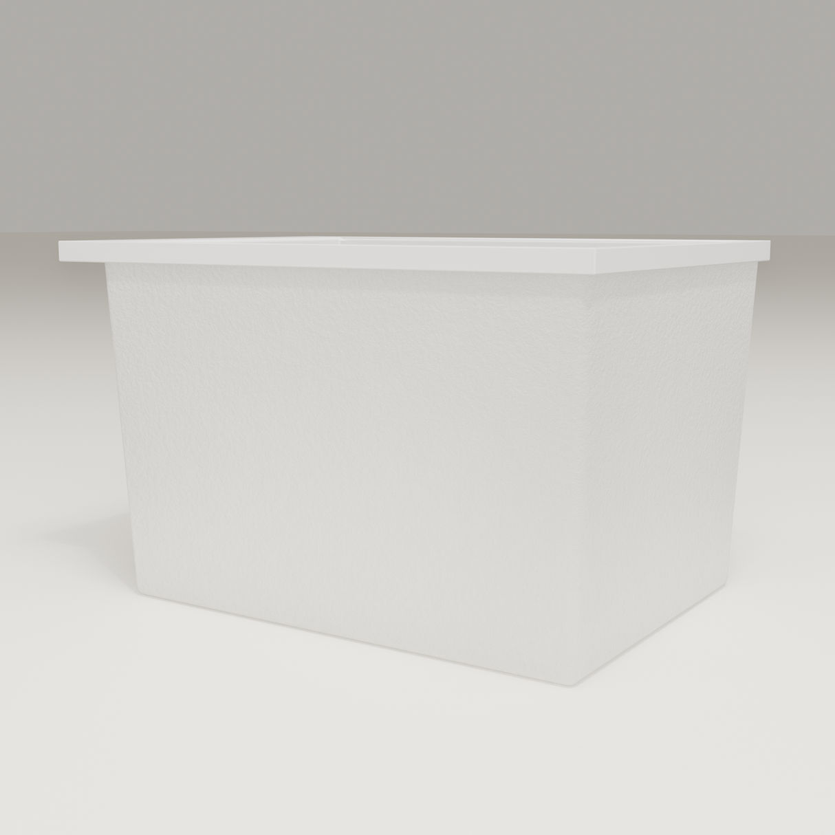 Omnitub Sheer 1000 deep soaking tub in white — 1000×700mm footprint, 600mm deep, low hero angle, handmade in Britain [render:8_low_hero:nofeet]