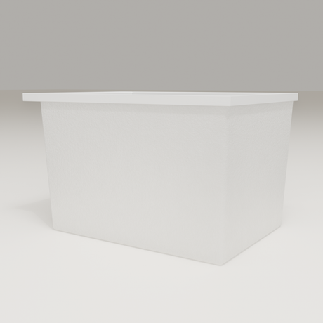 Omnitub Sheer 1000 deep soaking tub in white — 1000×700mm footprint, 600mm deep, low hero angle, handmade in Britain [render:8_low_hero:nofeet]