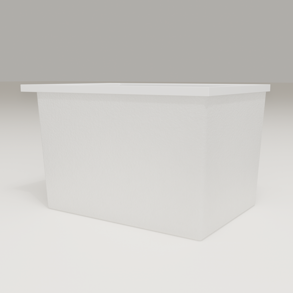Omnitub Sheer 1000 deep soaking tub in white — 1000×700mm footprint, 600mm deep, low hero angle, handmade in Britain [render:8_low_hero:nofeet]