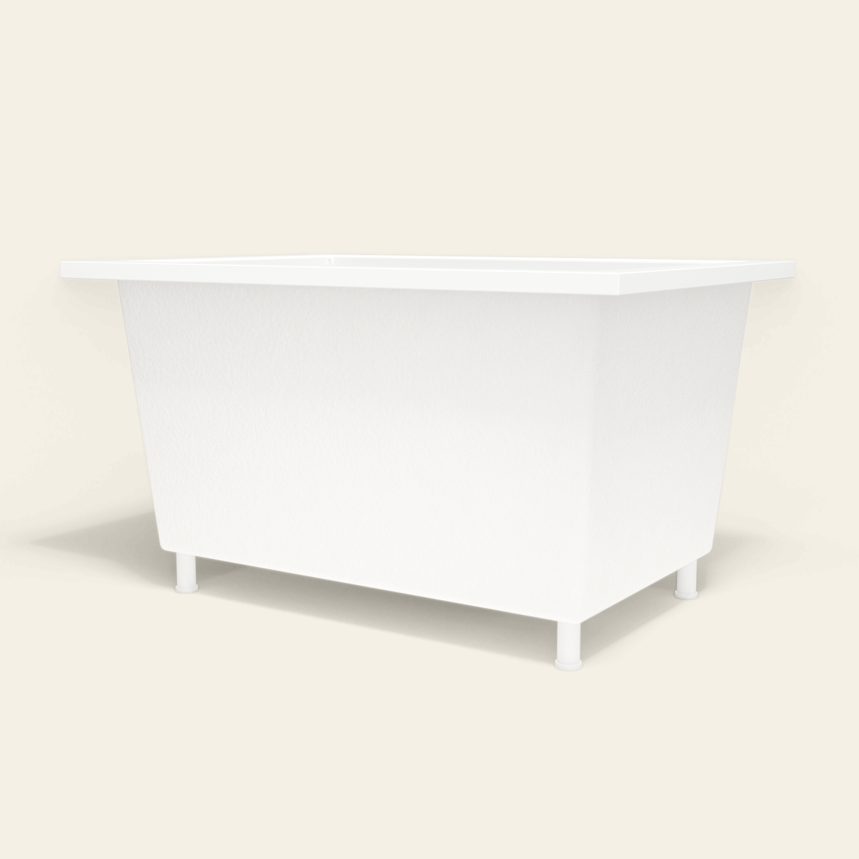 Omnitub 1250×850 white deep soaking bath — low hero, with feet [render:8_low_hero:feet]