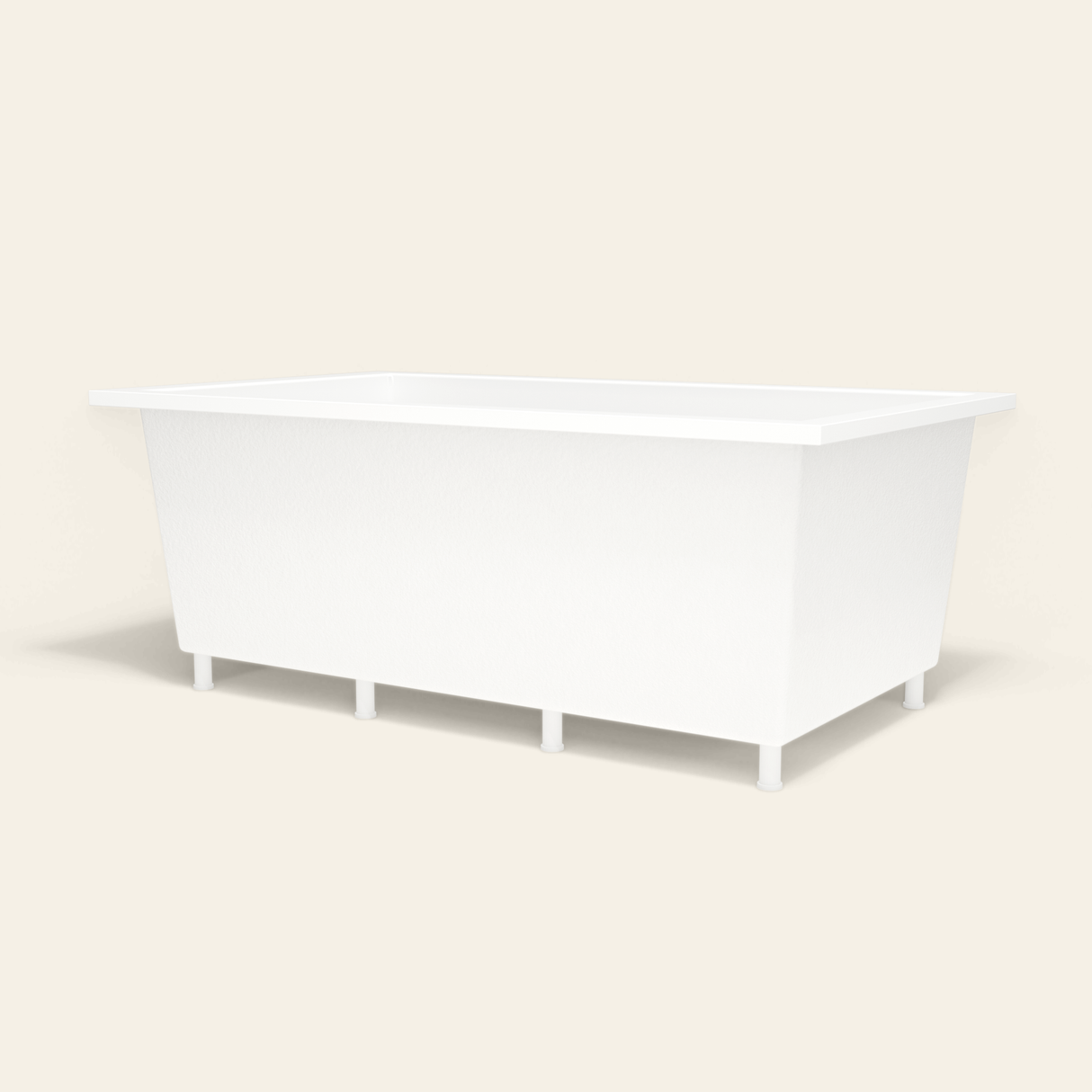Omnitub 1800×1050 white deep soaking bath — low hero, with feet [render:8_low_hero:feet]