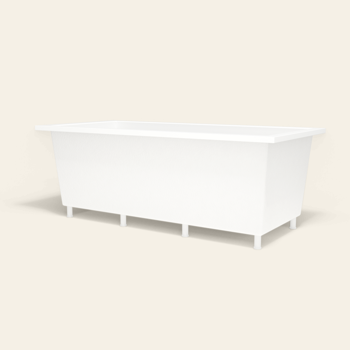 Omnitub 1900×900 white deep soaking bath — low hero, with feet [render:8_low_hero:feet]