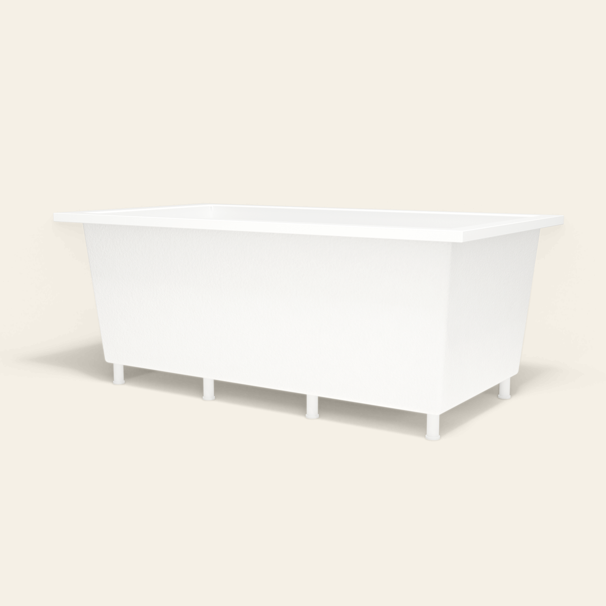 Omnitub 1750×950 white deep soaking bath — low hero, with feet [render:8_low_hero:feet]