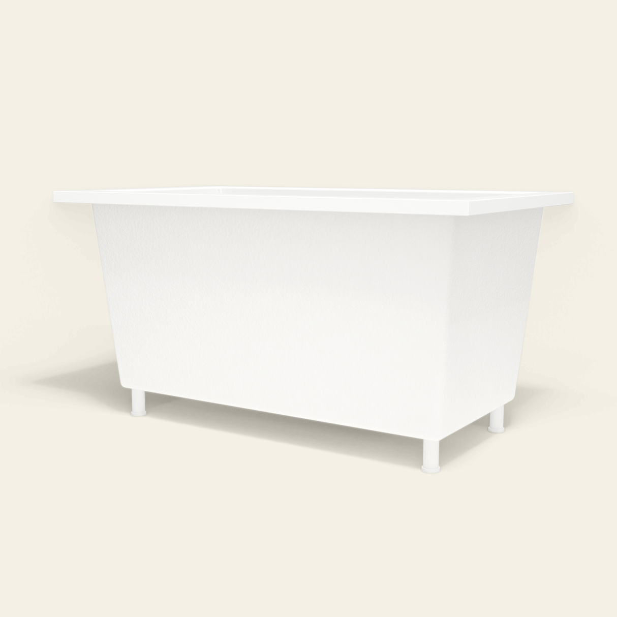 Omnitub 1350×750 white deep soaking bath — low hero, with feet [render:8_low_hero:feet]
