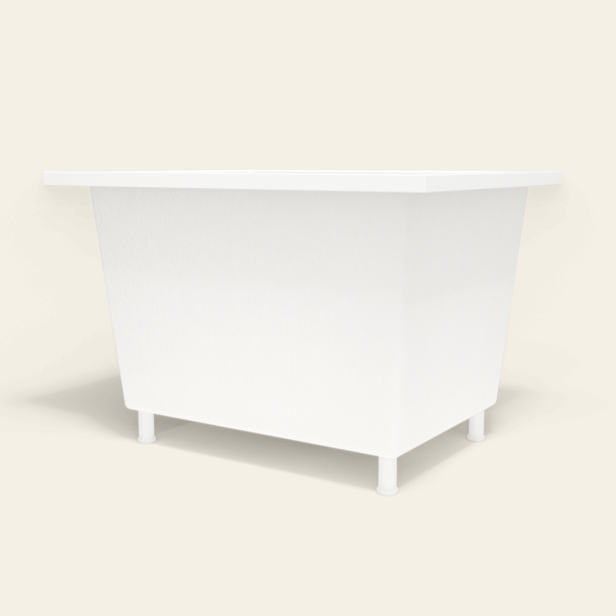 Omnitub 1050×800 white deep soaking bath — low hero, with feet [render:8_low_hero:feet]