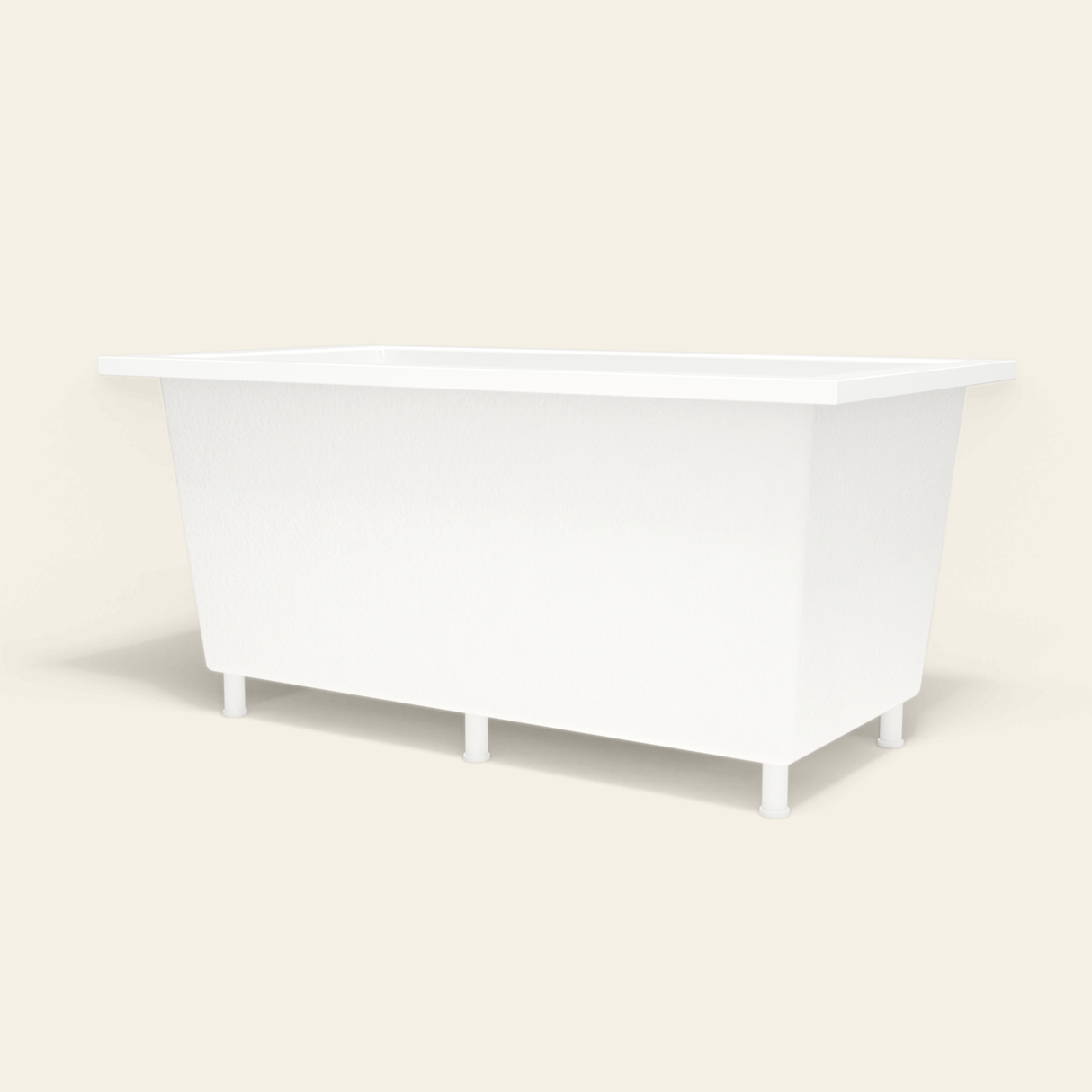 Omnitub 1500×800 white deep soaking bath — low hero, with feet [render:8_low_hero:feet]