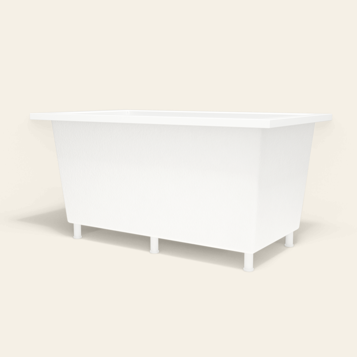 Omnitub 1400×800 white deep soaking bath — low hero, with feet [render:8_low_hero:feet]