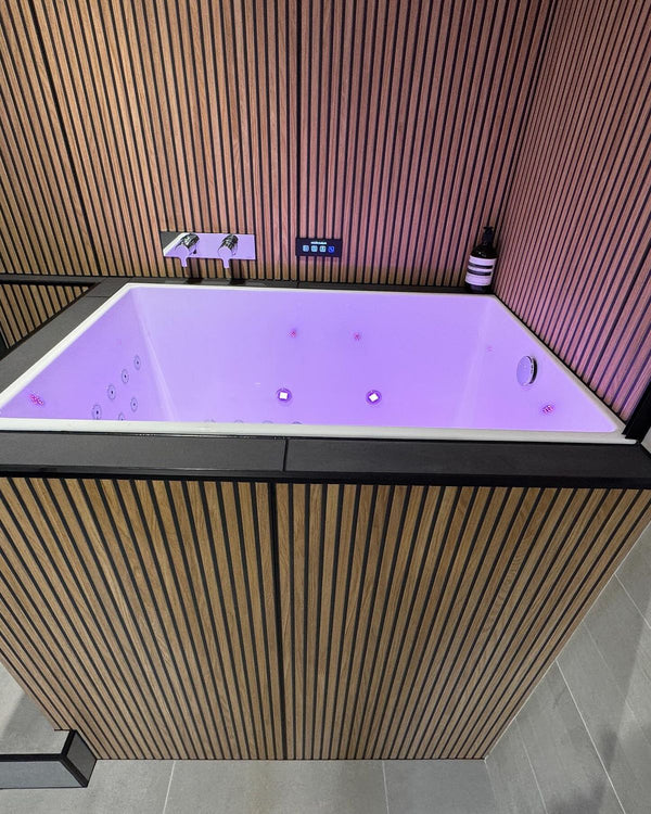 Omnitub 1100 x 700 handmade UK seated soaking tub 1000mm depth rectangular - dimensions overview