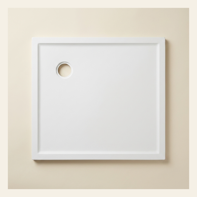 900mm × 775mm Omnitub Pure White shower tray — 45mm slim non-slip Omnigel surface, BS 4800 00 E 55, handmade in Somerset