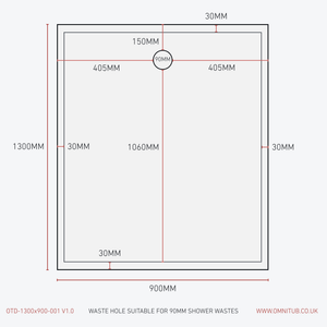 Omnitub 1300 × 900 Rectangular Shower Tray – 35mm Slim Non-Slip - side angle