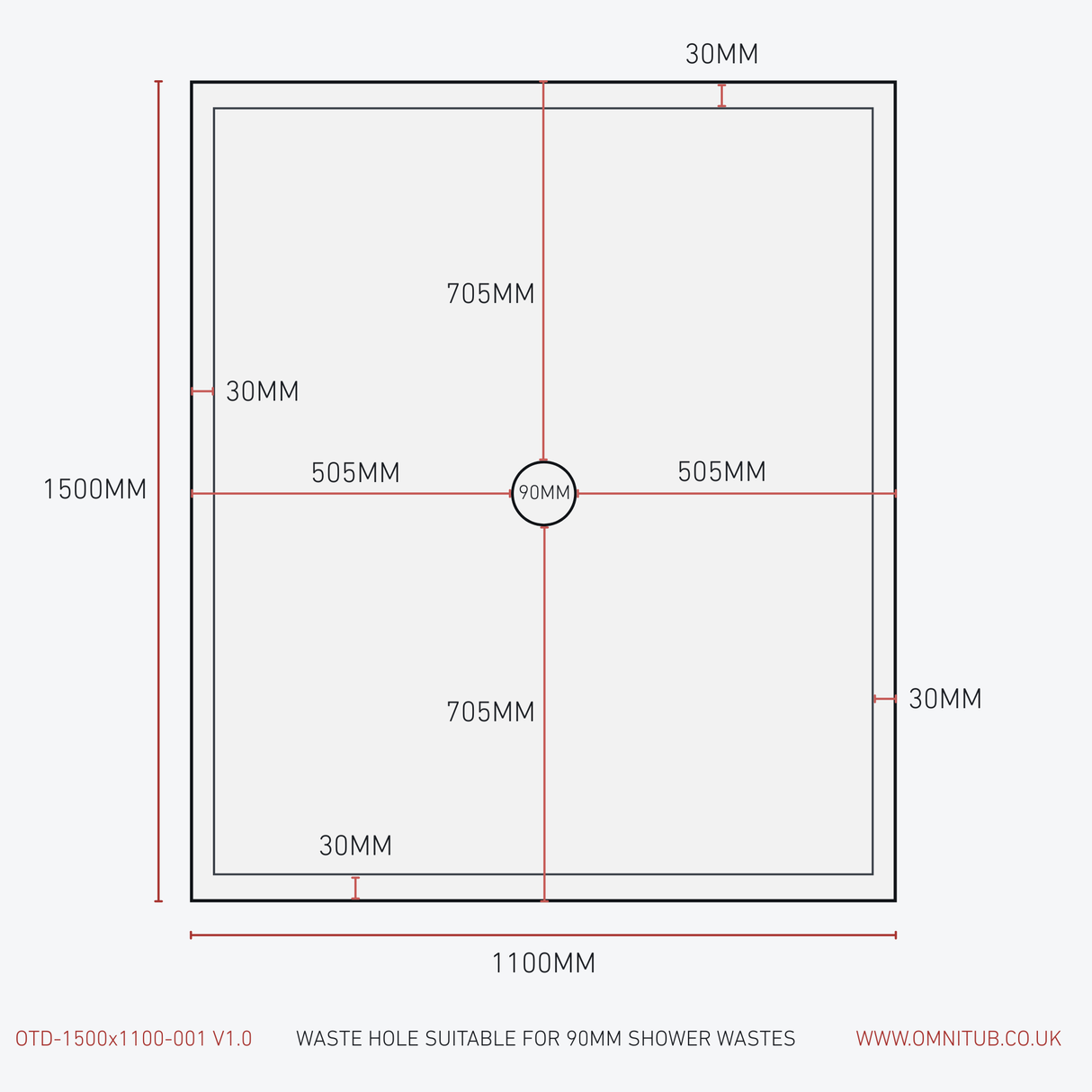 Omnitub 1500 × 1100 Rectangular Shower Tray – 45mm Slim Non-Slip - side angle