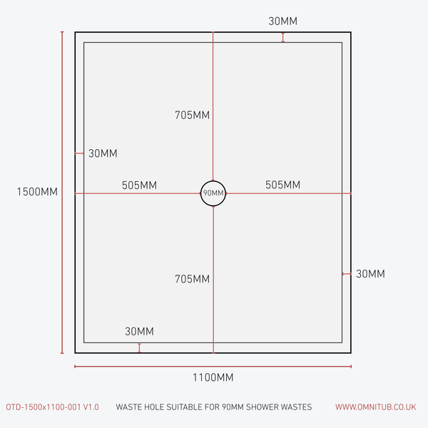 Omnitub 1500 × 1100 Rectangular Shower Tray – 45mm Slim Non-Slip - side angle