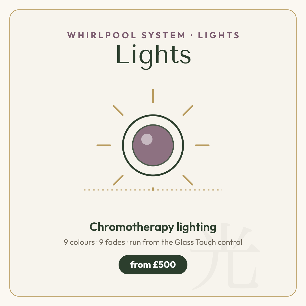Omnitub Whirlpool Lights add-on — chromotherapy, 9 colours and 9 fades