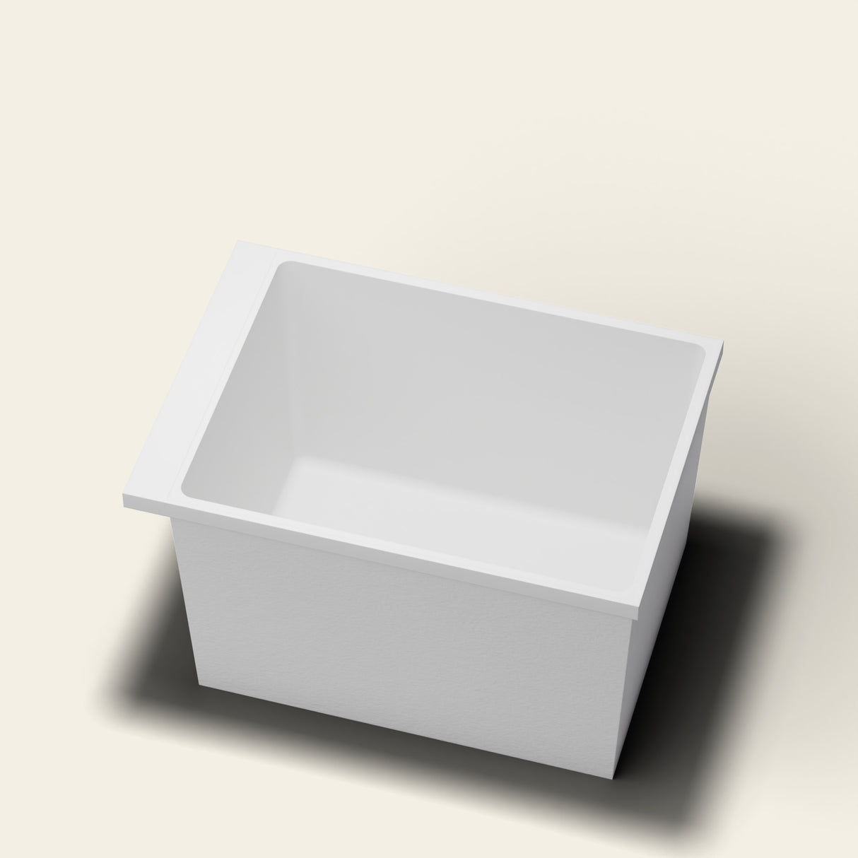 Omnitub Sheer 1000 deep soaking tub in white — 1000×700mm footprint, 600mm deep, near-vertical walls, hand-polished Omnigel — rim detail [render:rimdetail:nofeet]