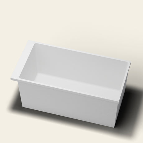 Omnitub Sheer 1400 deep soaking tub in white — 1400×700mm footprint, 600mm deep, near-vertical walls, hand-polished Omnigel — rim detail [render:rimdetail:nofeet]