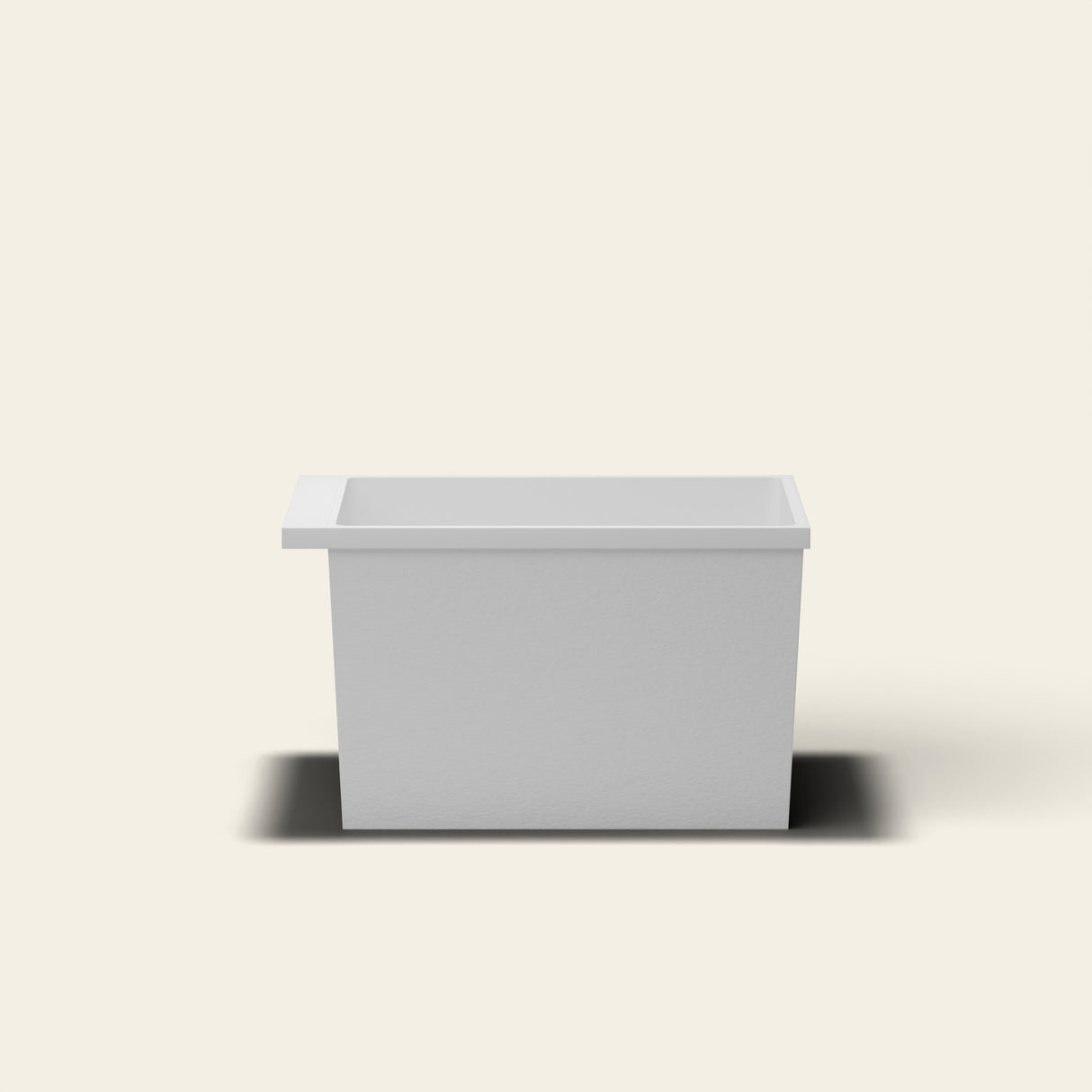 Omnitub Sheer 1000 deep soaking tub in white — 1000×700mm footprint, 600mm deep, near-vertical walls, hand-polished Omnigel — side elevation [render:sideon:nofeet]