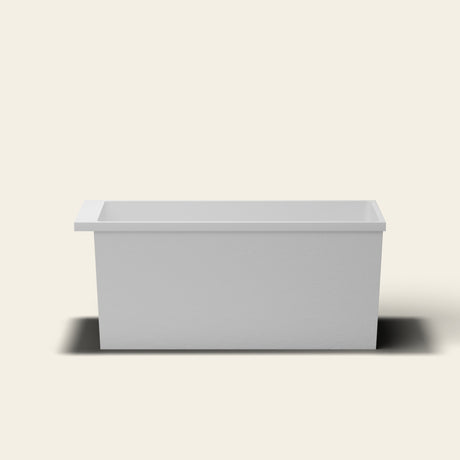 Omnitub Sheer 1400 deep soaking tub in white — 1400×700mm footprint, 600mm deep, near-vertical walls, hand-polished Omnigel — side elevation [render:sideon:nofeet]