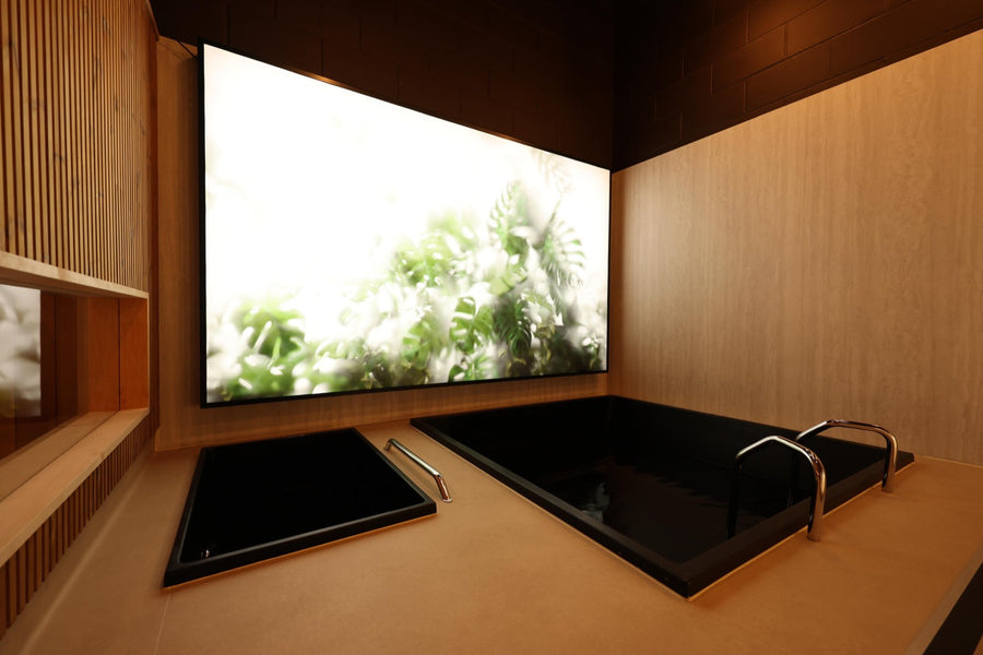 Twin tubs — the 1800×1800 seated tub and the 1100×700 single