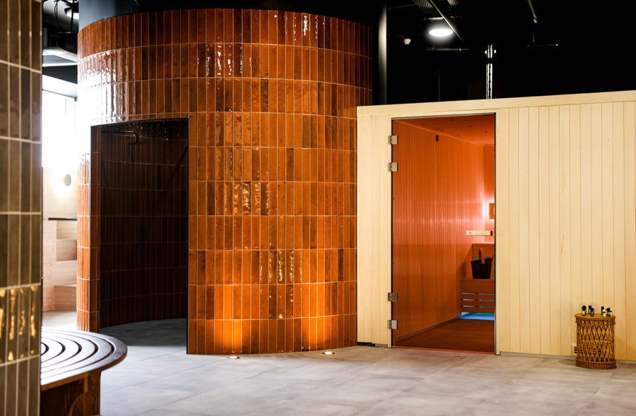 The lit drum — feature entrance to the heat rooms