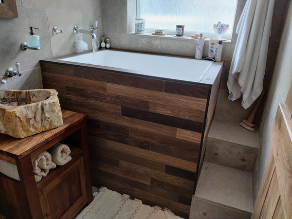 Omnitub 1100 x 700 handmade UK seated soaking tub 1000mm depth rectangular - installed in bathroom