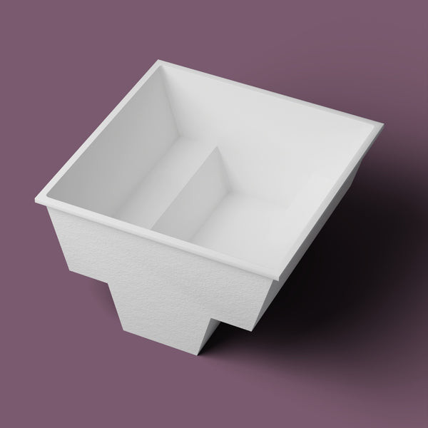1800 × 1800 Multi-Person Deep Soaking Tub — 1000 mm Depth — Square — Omnitub — Three-quarter [render:hero:nofeet] [bg:aubergine]