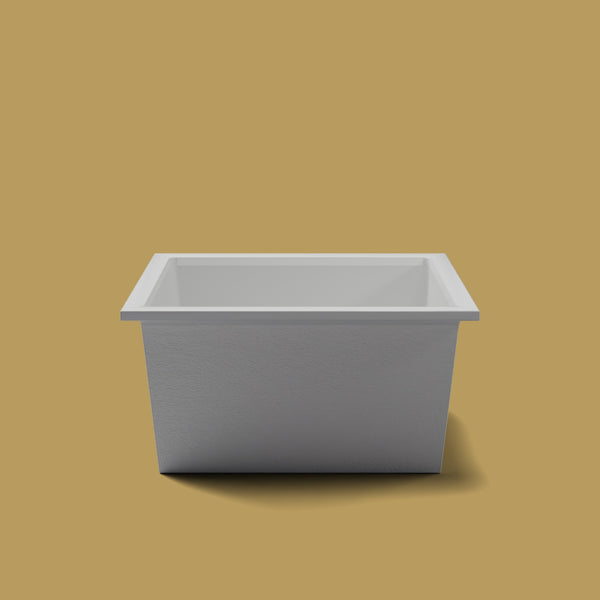 1200 x 1200 Deep Soaking Tub – 600mm Depth – Square – Omnitub — end elevation [render:endelev:nofeet] [bg:brass]