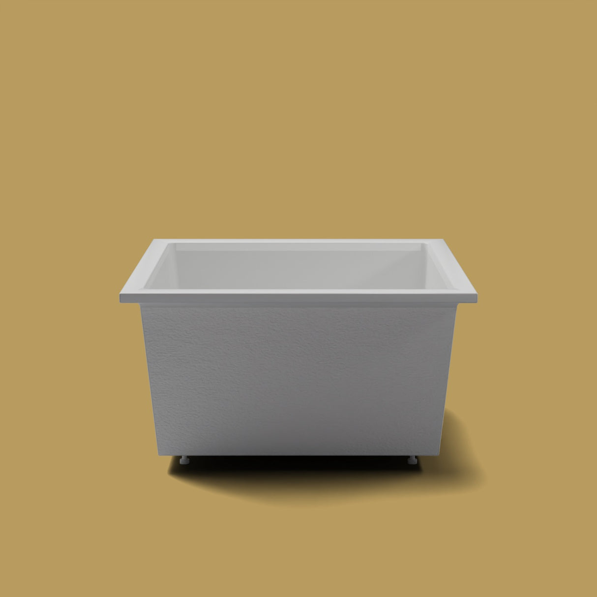 1200 x 1200 Deep Soaking Tub – 600mm Depth – Square – Omnitub — end elevation on the feet kit [render:endelev:feet] [bg:brass]