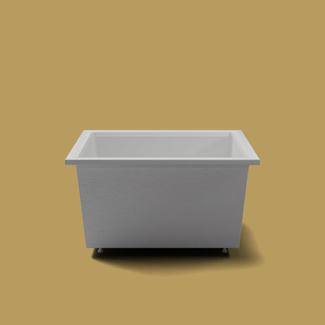 1200 x 1200 Deep Soaking Tub – 600mm Depth – Square – Omnitub — end elevation on the feet kit [render:endelev:feet] [bg:brass]