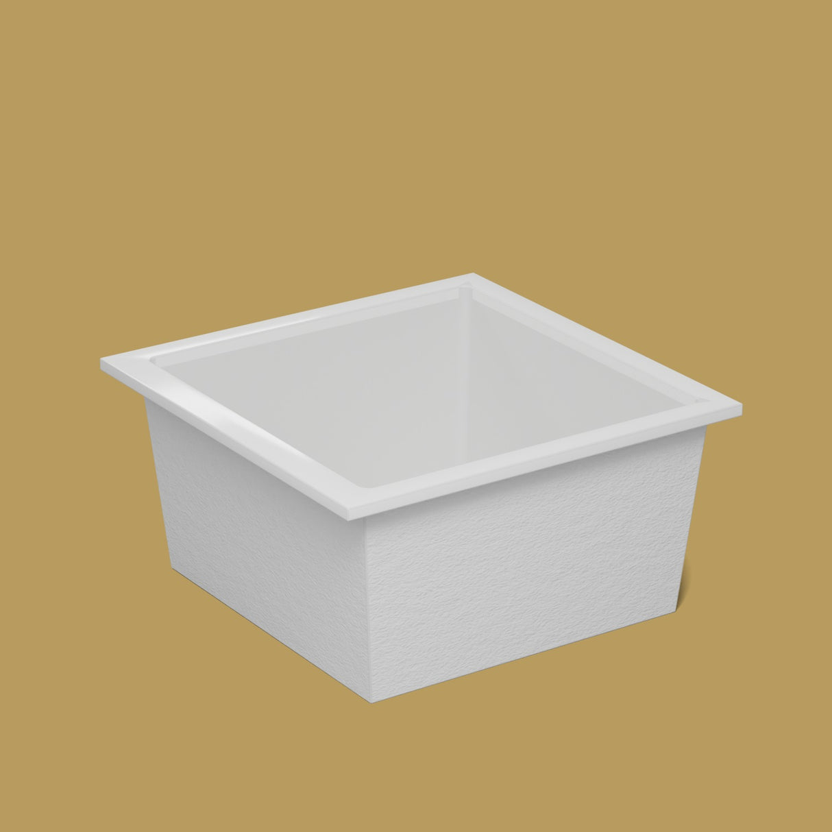 1200 x 1200 Deep Soaking Tub – 600mm Depth – Square – Omnitub — side three-quarter [render:ext3q:nofeet] [bg:brass]