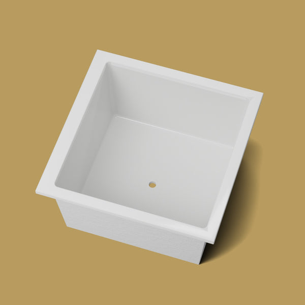 1200 x 1200 Deep Soaking Tub – 600mm Depth – Square – Omnitub — looking in [render:lookin:nofeet] [bg:brass]