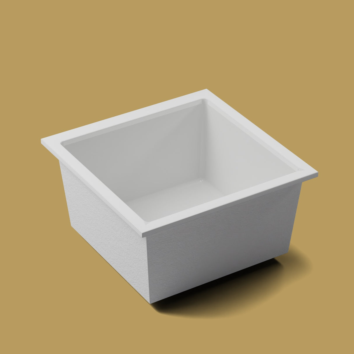 1200 x 1200 Deep Soaking Tub – 600mm Depth – Square – Omnitub — three-quarter on the feet kit [render:quarter:feet] [bg:brass]