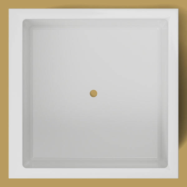 1200 x 1200 Deep Soaking Tub – 600mm Depth – Square – Omnitub — from above [render:topdown:nofeet] [bg:brass]