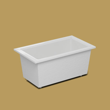 1400 x 800 Deep Soaking Tub – 600mm Depth – Rectangular – Omnitub — side three-quarter on the feet kit [render:ext3q:feet] [bg:brass]
