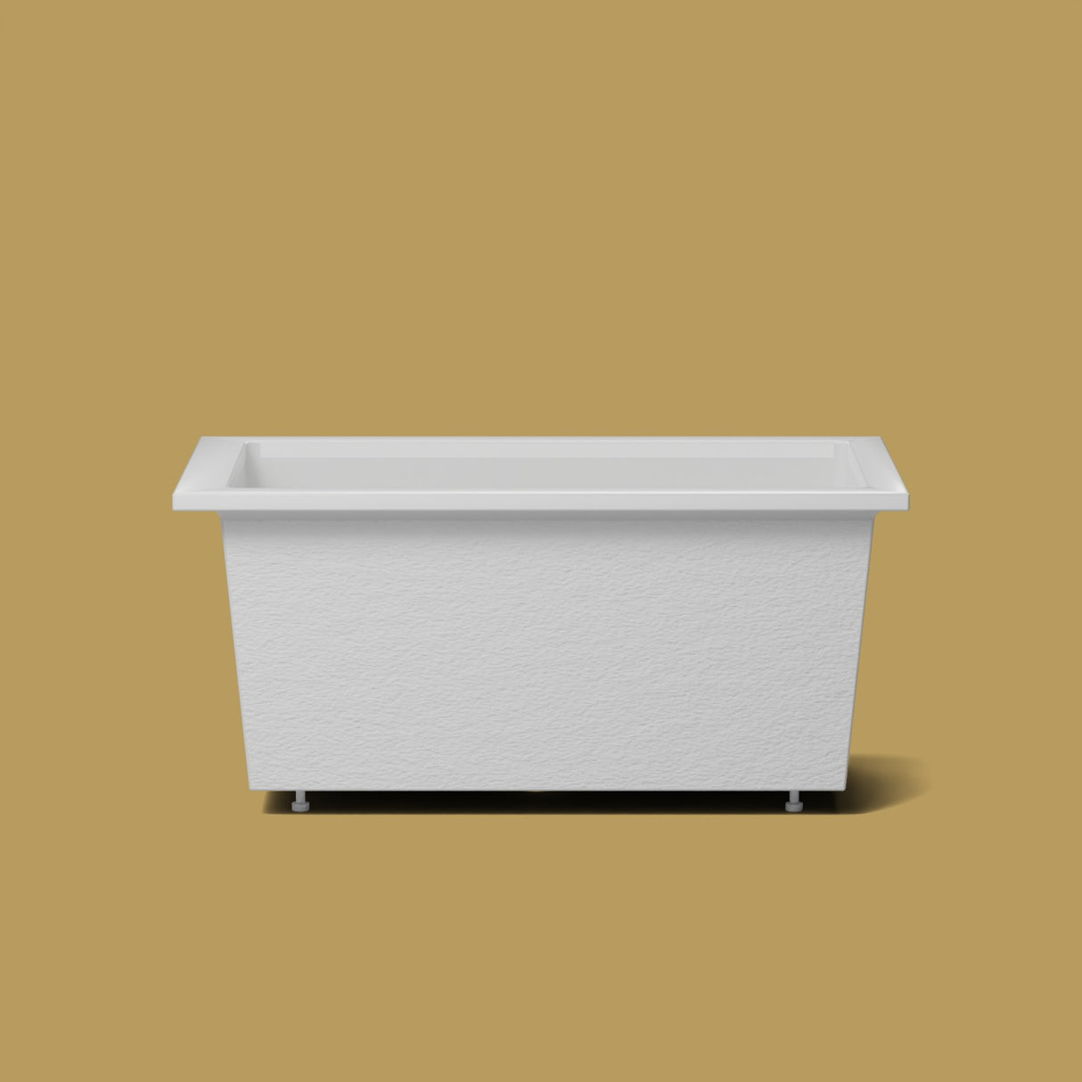 1400 x 800 Deep Soaking Tub – 600mm Depth – Rectangular – Omnitub — side elevation on the feet kit [render:sideon:feet] [bg:brass]