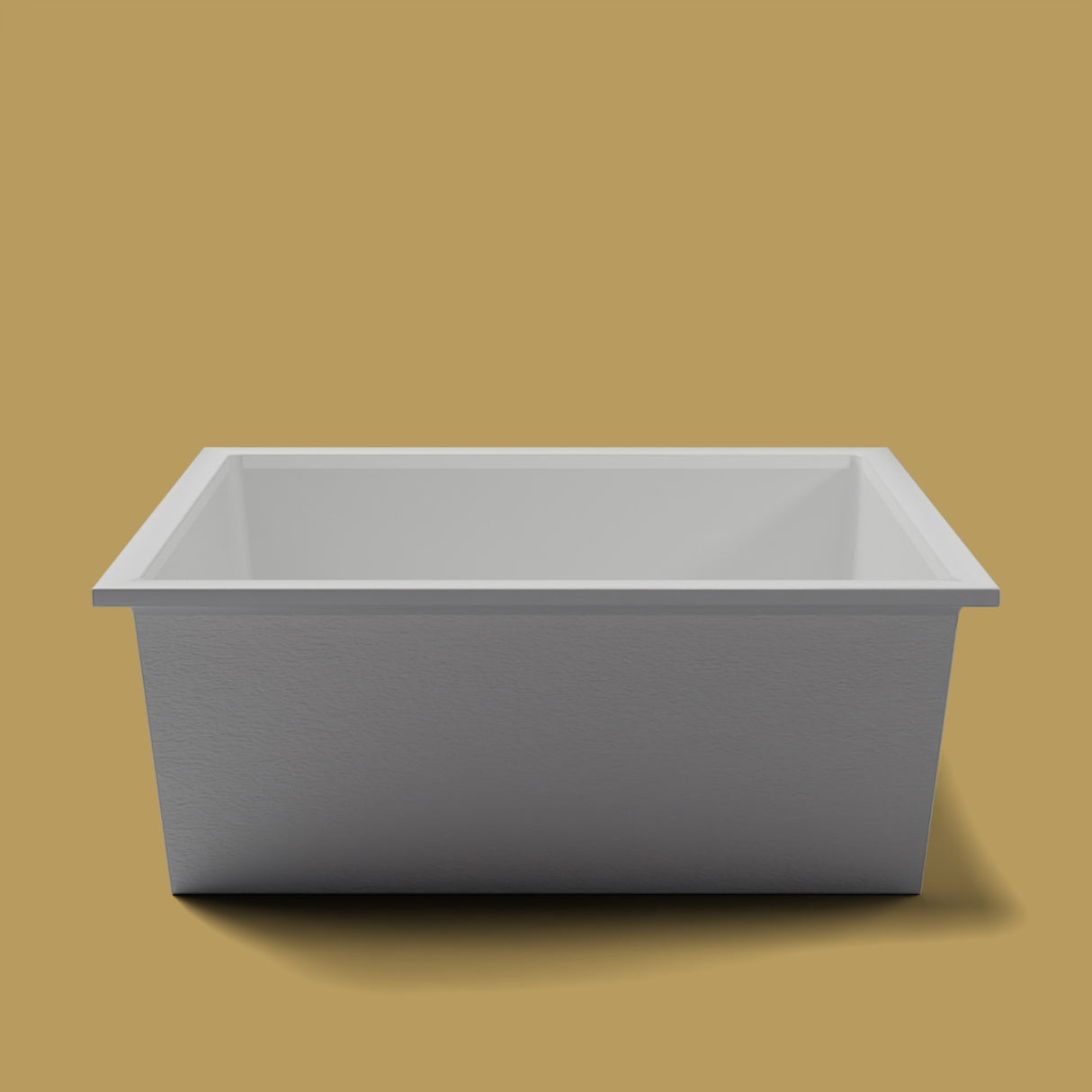 1600 x 1600 Deep Soaking Tub – 600mm Depth – Extra Large Square – Omnitub — end elevation [render:endelev:nofeet] [bg:brass]