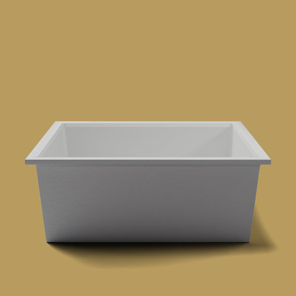 1600 x 1600 Deep Soaking Tub – 600mm Depth – Extra Large Square – Omnitub — end elevation [render:endelev:nofeet] [bg:brass]