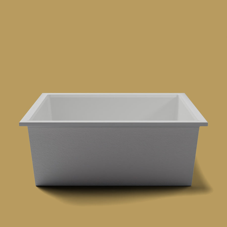1600 x 1600 Deep Soaking Tub – 600mm Depth – Extra Large Square – Omnitub — end elevation