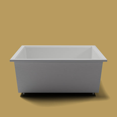 1600 x 1600 Deep Soaking Tub – 600mm Depth – Extra Large Square – Omnitub — end elevation on the feet kit [render:endelev:feet] [bg:brass]