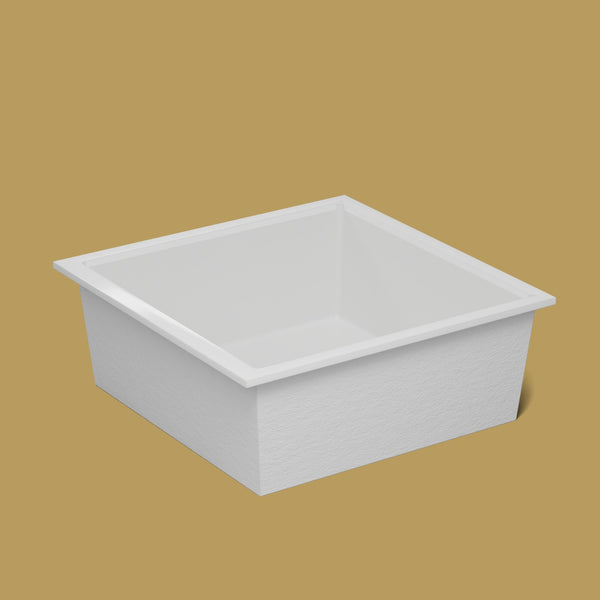1600 x 1600 Deep Soaking Tub – 600mm Depth – Extra Large Square – Omnitub — side three-quarter [render:ext3q:nofeet] [bg:brass]