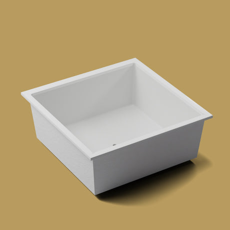 1600 x 1600 Deep Soaking Tub – 600mm Depth – Extra Large Square – Omnitub — three-quarter on the feet kit [render:quarter:feet] [bg:brass]