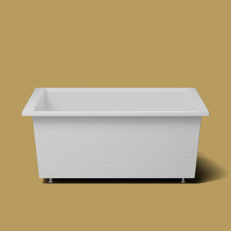 1600 x 1600 Deep Soaking Tub – 600mm Depth – Extra Large Square – Omnitub — side elevation on the feet kit [render:sideon:feet] [bg:brass]