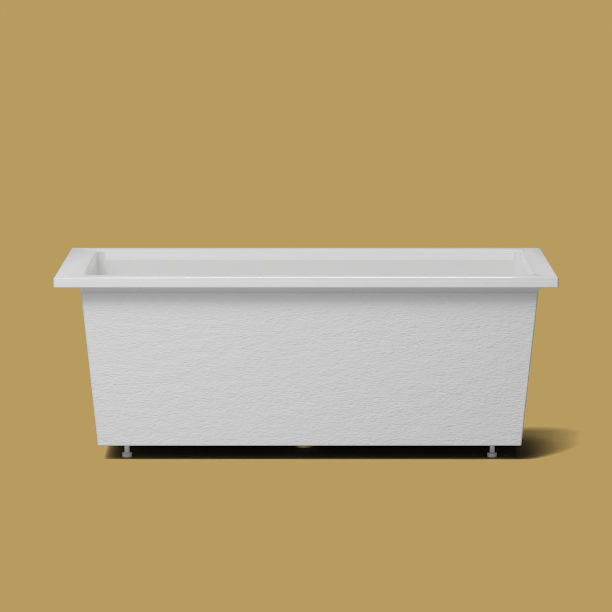 1700 x 750 Deep Soaking Tub – 600mm Depth – Rectangular – Omnitub — side elevation on the feet kit [render:sideon:feet] [bg:brass]